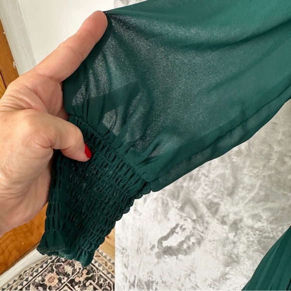 Womens Dress Long Sleeve V Neck Green Midi Dress Long Sleeve S Asymmetrical Hem - Picture 10 of 12